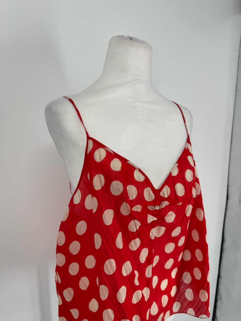 NWT J. Crew Red & White Polka Dot Cami Tank Cinched Swing Crop Womens Size XL - Picture 4 of 13